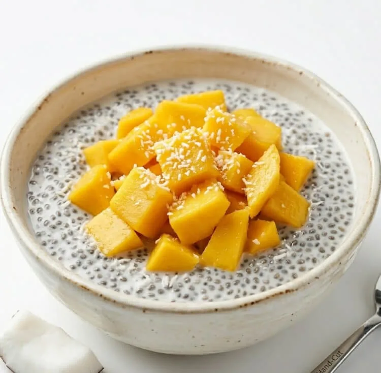 Pudding au chia avec mangue et noix de coco